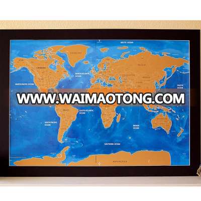 Wholesale Factory Price Ocean Scratch World Map Coated Paper Blue Colors Foil Layer Map