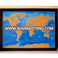 Wholesale Factory Price Ocean Scratch World Map Coated Paper Blue Colors Foil Layer Map