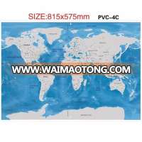 Wholesale 2017 popular ocean scratch world map plastic blue colors foil layer coating poster scratch world off map