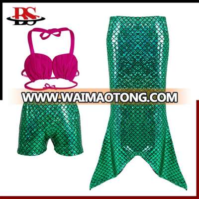 2017 Hot Seller Summer European Fashion Kids Lovely Mermaid Swimwear Set With Short Pant